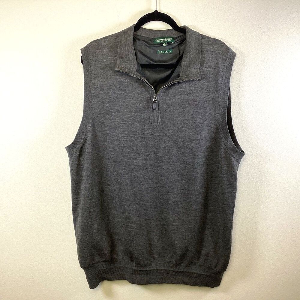 Fairway & Greene Signature Italian Merino Wool 1/4 Zip Sweater Vest Grey XL